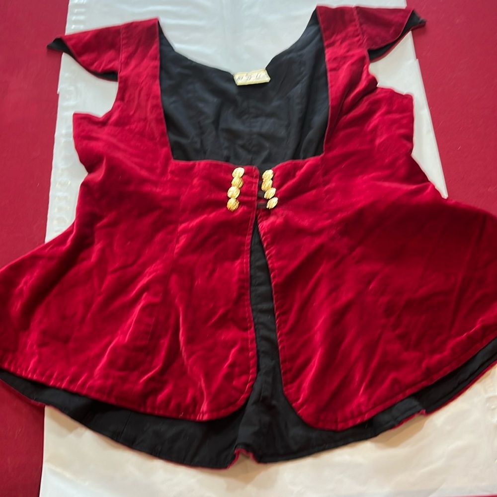 CORSET pirate TOP red velvet Medieval, hook front laced back stretchy peplum 2XL